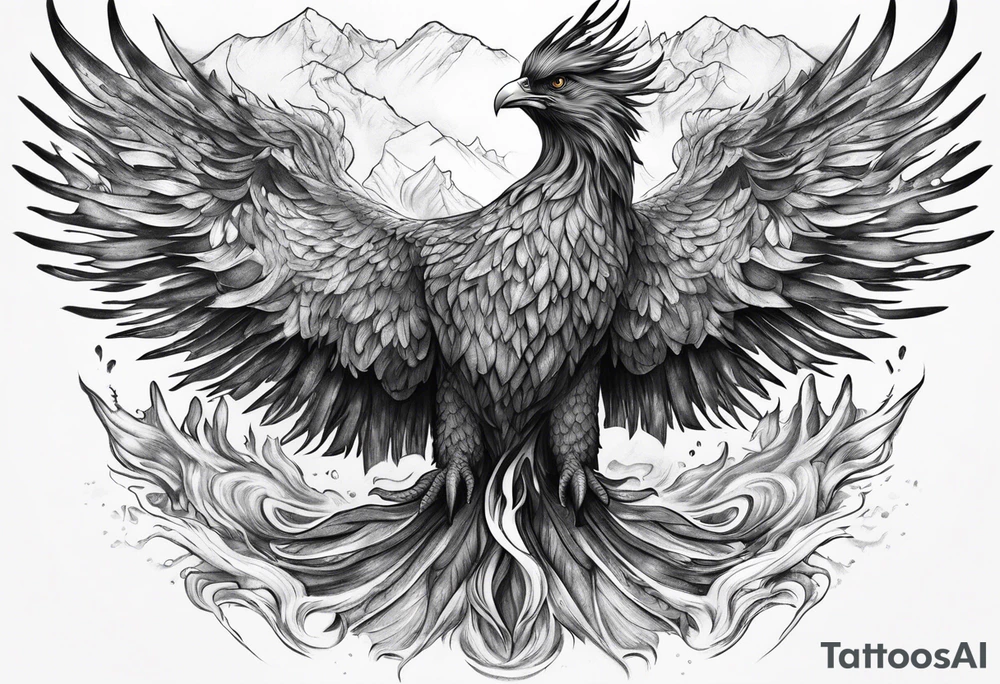 Magma Phoenix slowly freezing over into ice tattoo idea