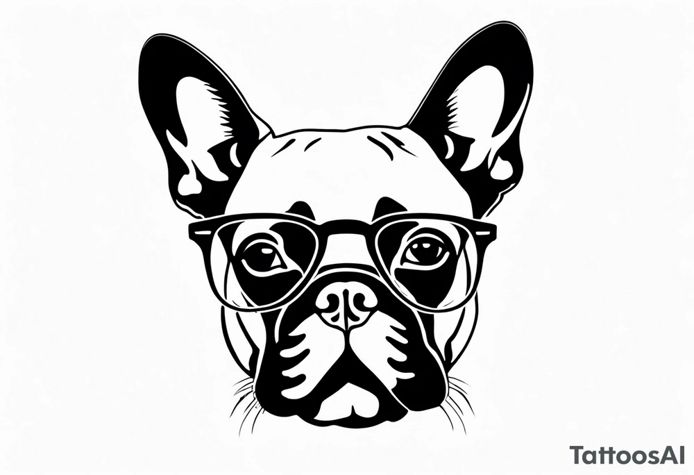 silhouette of french bull dog with glasses, tattoo to use as a couple tattoo idea