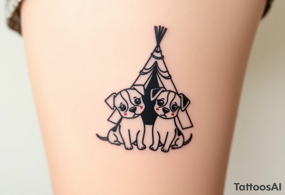 two dogs in front of a teepee tattoo idea