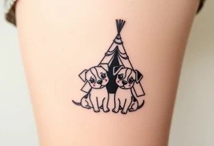 two dogs in front of a teepee tattoo idea
