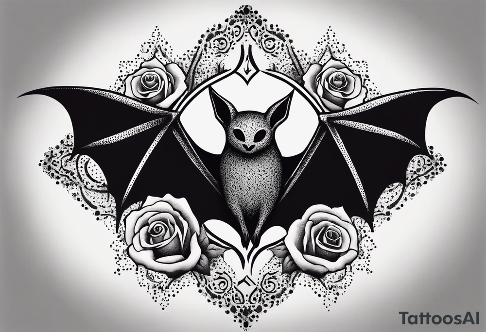 Gothic tattoo with bat and rose tattoo idea