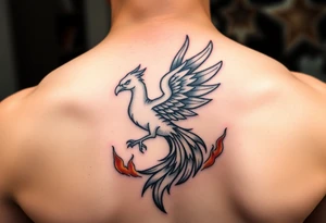 magnificent phoenix rising from golden flames with trailing embers tattoo idea