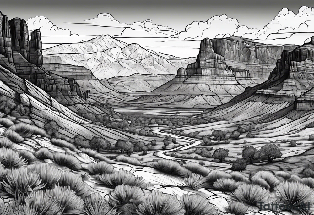 renaissance style Colorado plateau and valley with great vastness tattoo idea