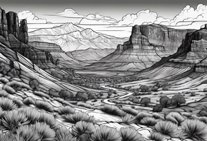 renaissance style Colorado plateau and valley with great vastness tattoo idea