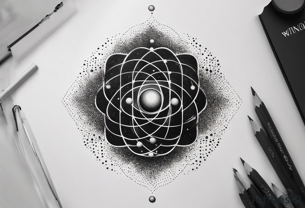 atom with quantum wave of electrons tattoo idea