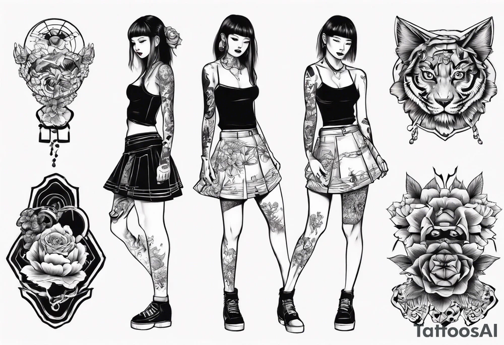 Girl wearing a mini skirt tattoo idea
