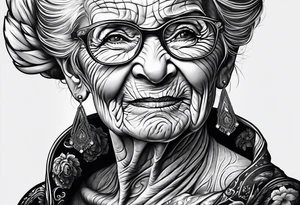 Muscular old lady posing. tattoo idea