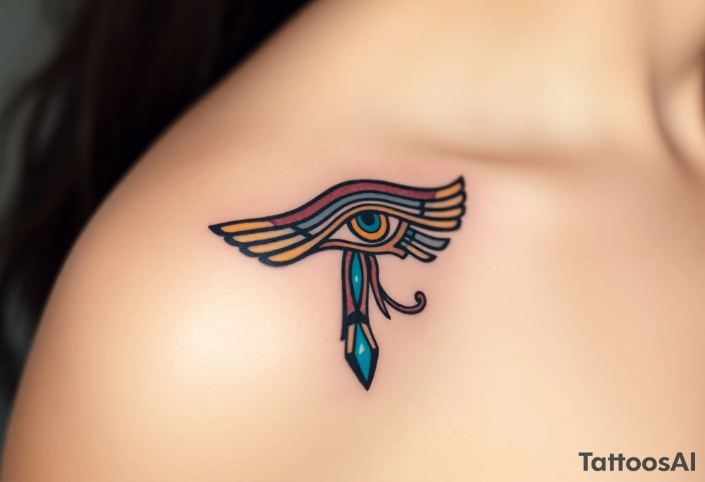 A traditional Egyptian-style Eye of Horus, adorned with turquoise and lapis lazuli details, reflecting the sacred colors of Egypt tattoo idea