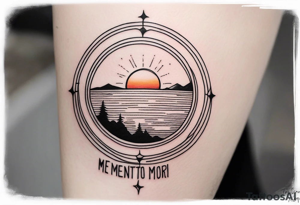 Simple line tattoo of a sunset with the inscription Memento mori
I want to put it on my knee
Without colours tattoo idea