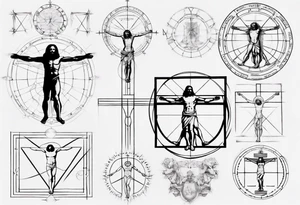 Leonardo da Vinci, Vitruvian man  and Jesus combined with emphasis on geometry tattoo idea