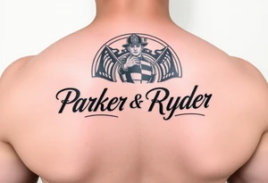 The names Parker and Ryder on my forearm with fire department background tattoo idea