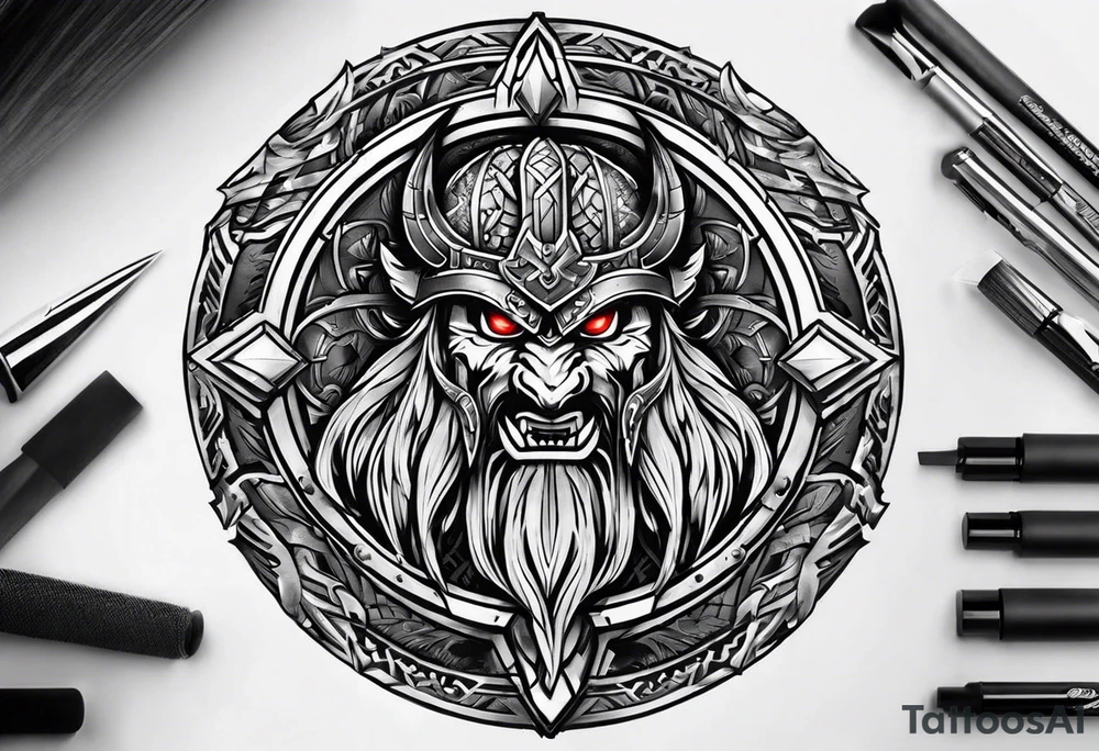 Valhalla round shield berserker tattoo idea
