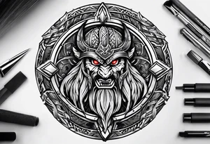 Valhalla round shield berserker tattoo idea