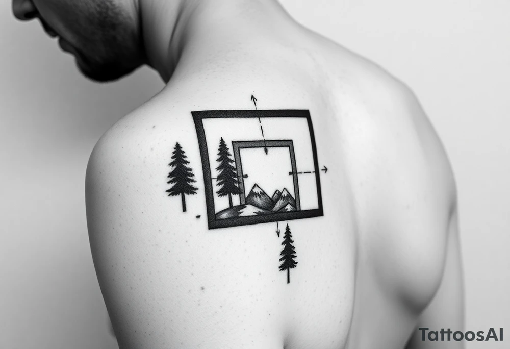 inspiration: my childhood home had an arrangement of tiles in the formation of golden ratio. use this to create a tattoo for me with NO COLOURS using the idea of tiles and golden ratio. placement on upper outer arm or top of bicep so not too big. give me a range of ideas (including some without using tiles, and just the golden ratio). I want to symbolise how nature is made from golden ratio. also give ideas including trees as my garden had this arrangement surrounded by trees. the golden ratio was in a rectangular form. also show me ideas of tattoos placed on bicep not on the back tattoo idea