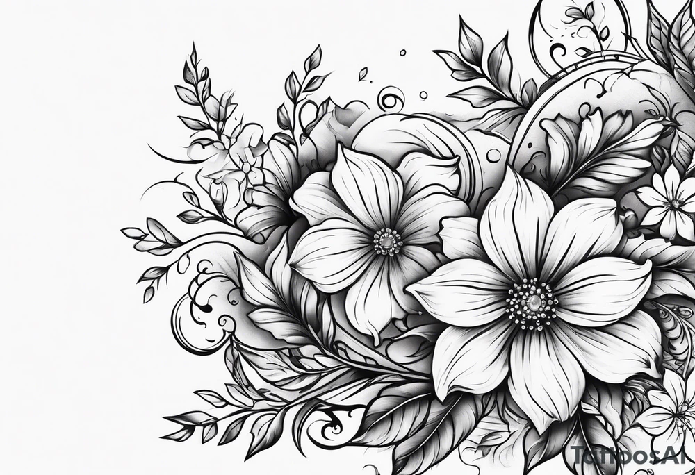 Western floral and stars tattoo idea