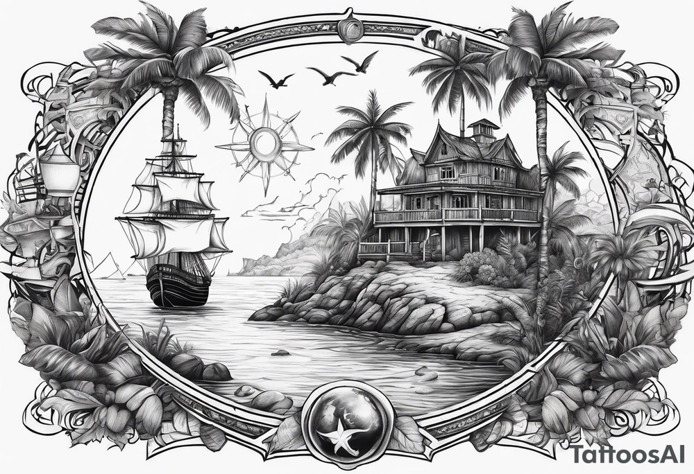 nautical pirate island background tattoo idea