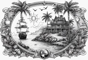 nautical pirate island background tattoo idea