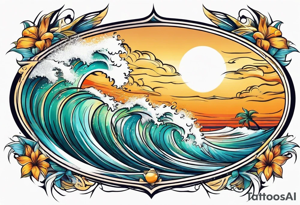 Sun and waves with a surf. tattoo idea