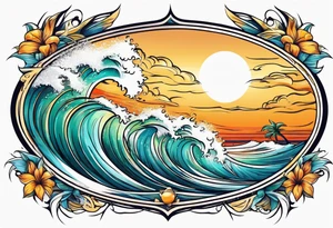 Sun and waves with a surf. tattoo idea