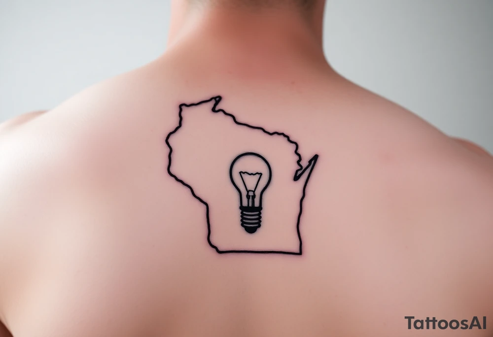 simple outline of the state of Wisconsin and a light bulb representing the Wisconsin Idea tattoo idea
