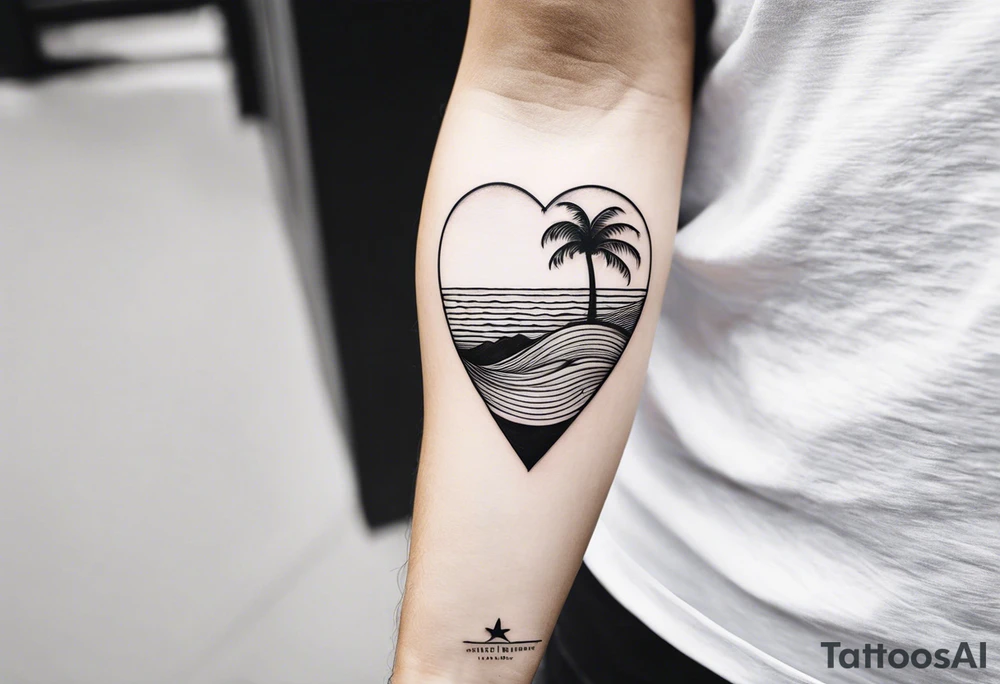 Inner arm , straight line Palm tree shell wave heart tattoo idea