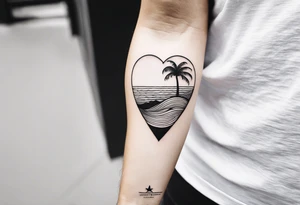 Inner arm , straight line Palm tree shell wave heart tattoo idea