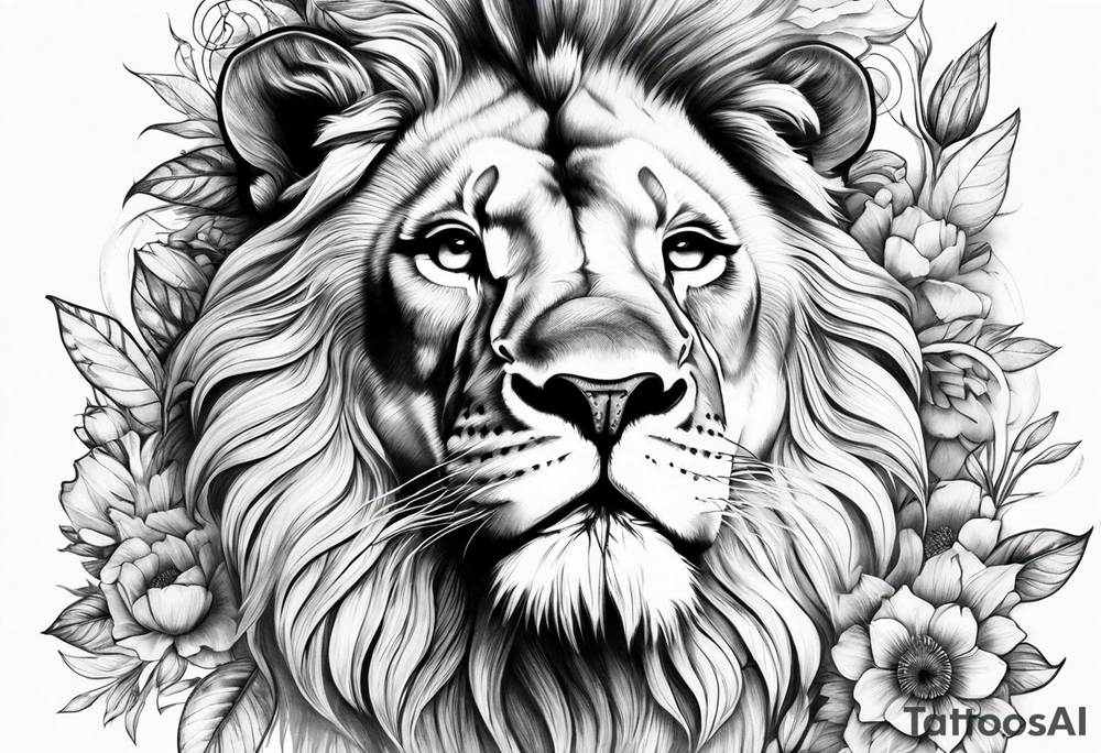 lion,love, design, flowers tattoo idea