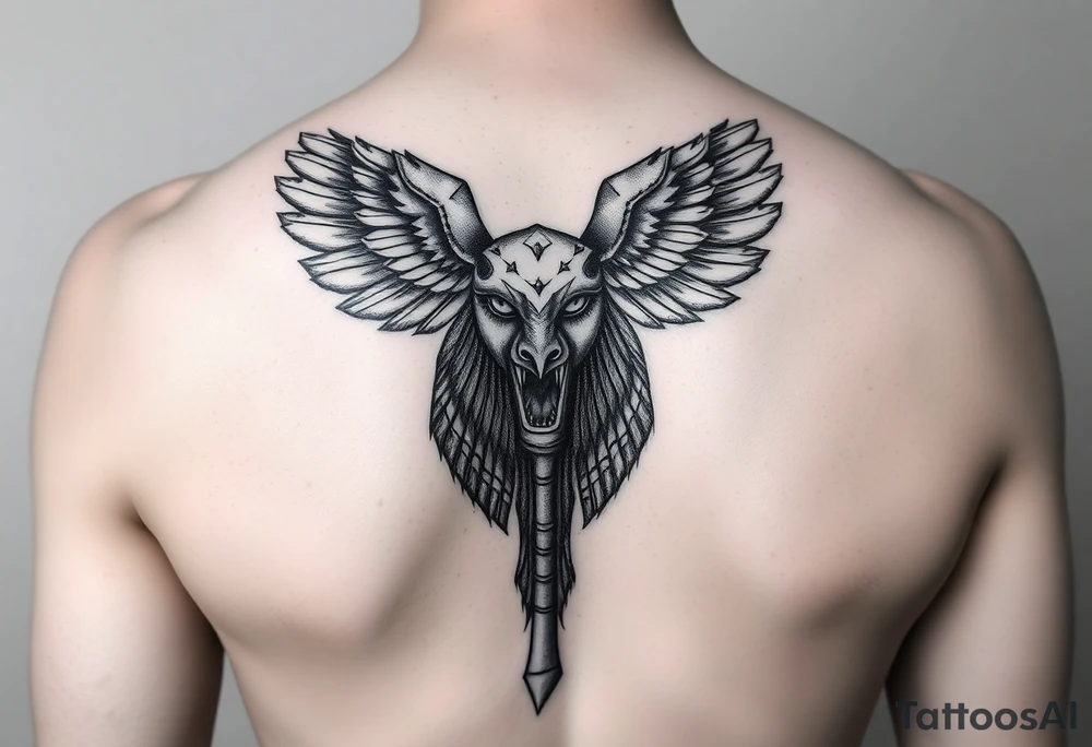 Tatuagem egípcia feminina detalhada, de um falcão representando a forma animal do deus egipicio Horus tattoo idea