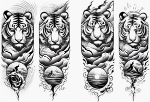 Tiger sleeve tattoo with lightning and the sun
Forearm sleeve tattoo idea
