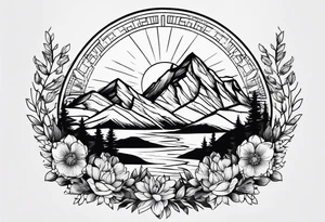 small, mountains, sun, wildflowers tattoo idea