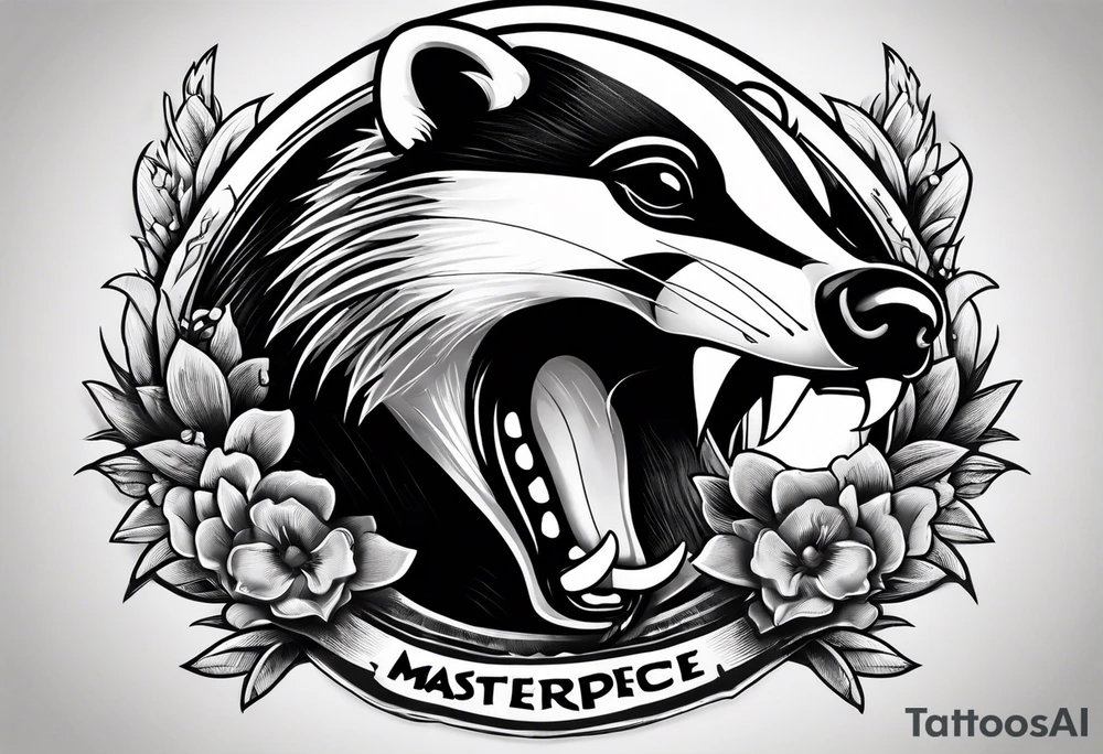 Angry badger with mouth and chips in hands tattoo idea