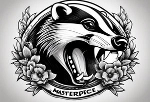 Angry badger with mouth and chips in hands tattoo idea