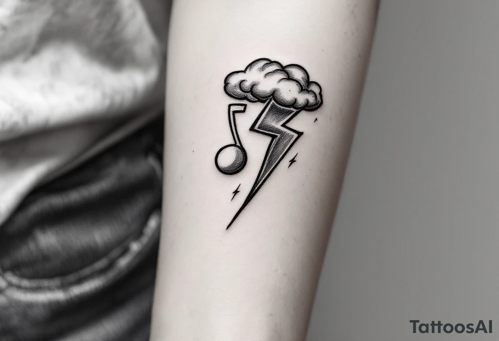 Thunderstorms with music symbol tattoo idea