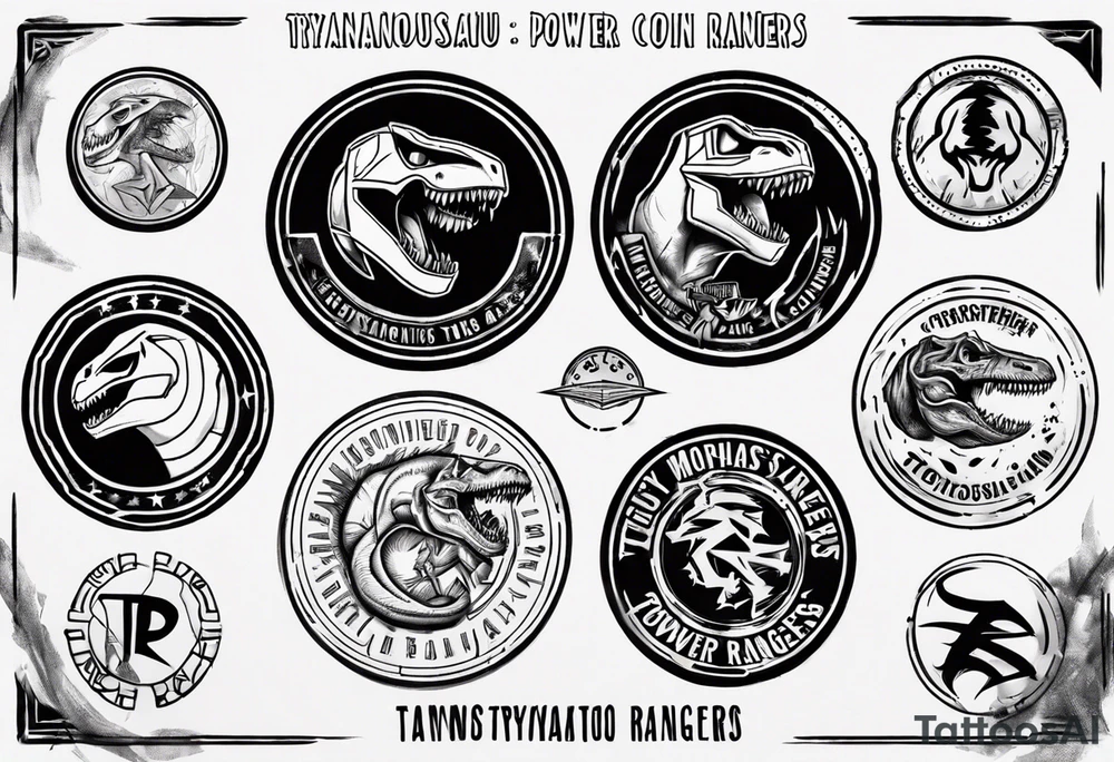 mighty morphin power rangers tyrannosaurus power coin and the word Christopher tattoo idea