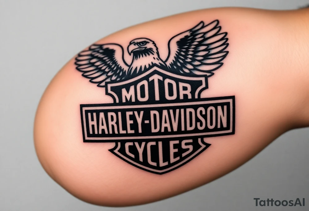 Harley Davidson logo with bald eagle American flag background shaded in tattoo idea