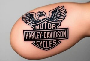 Harley Davidson logo with bald eagle American flag background shaded in tattoo idea
