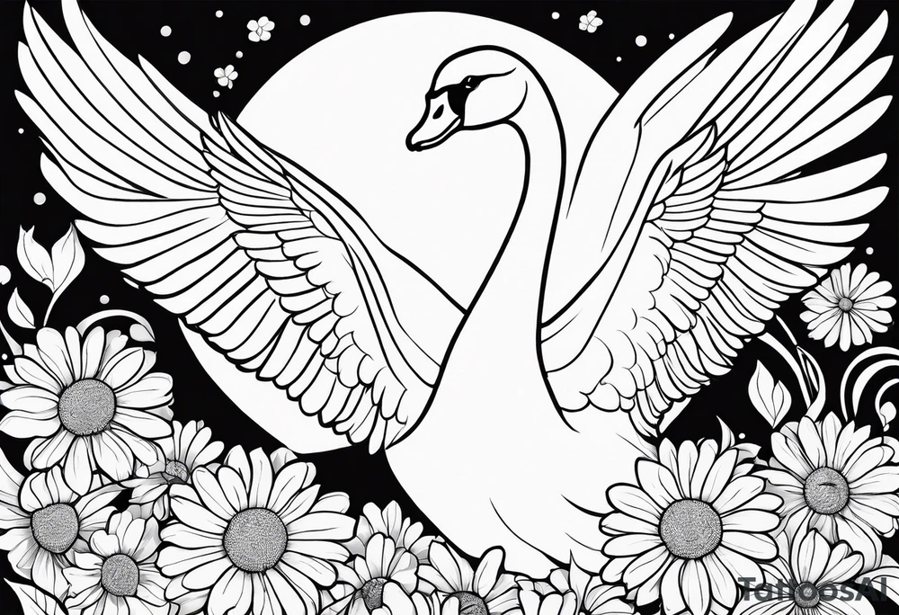 Swan outline from The Swan Princess movie incorporating a daisy flower tattoo idea