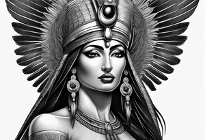 black and gray photo realistic goddess isis with minimal detail tattoo idea