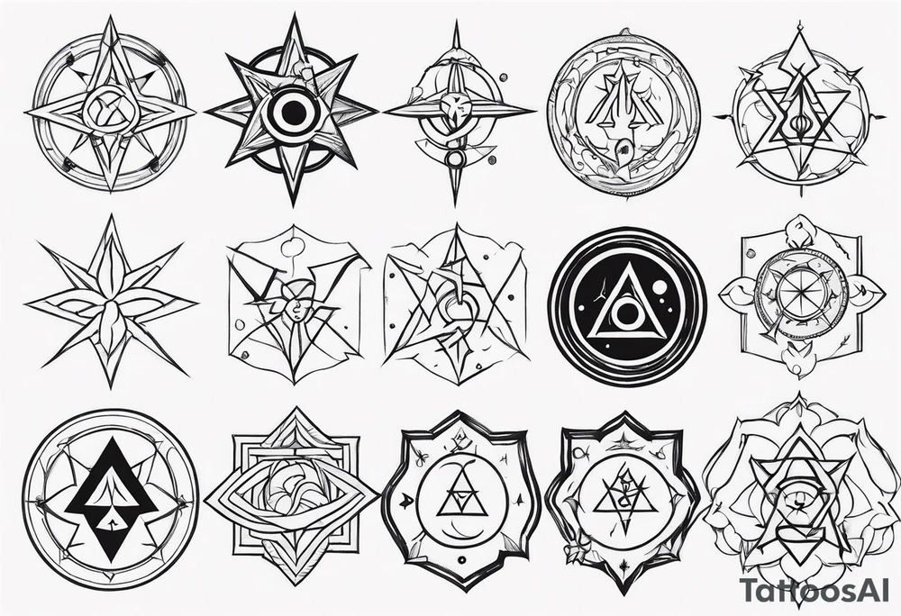 a bunch of ocultism sigils tattoo idea