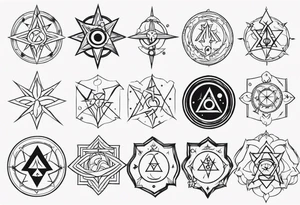 a bunch of ocultism sigils tattoo idea