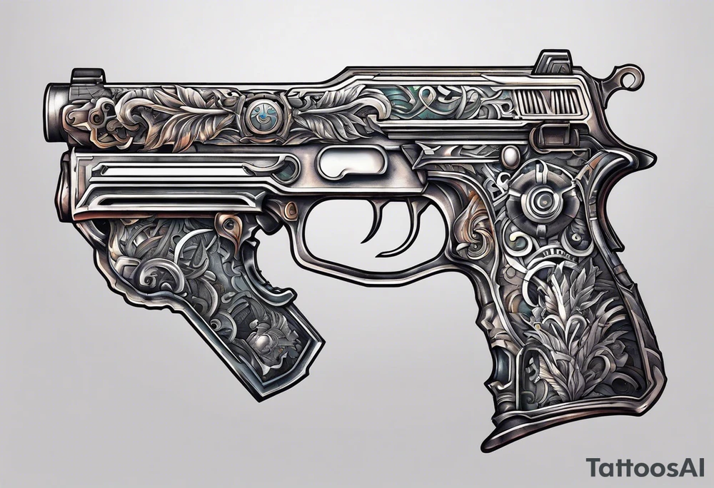 The letters AR with pistols on each side tattoo idea