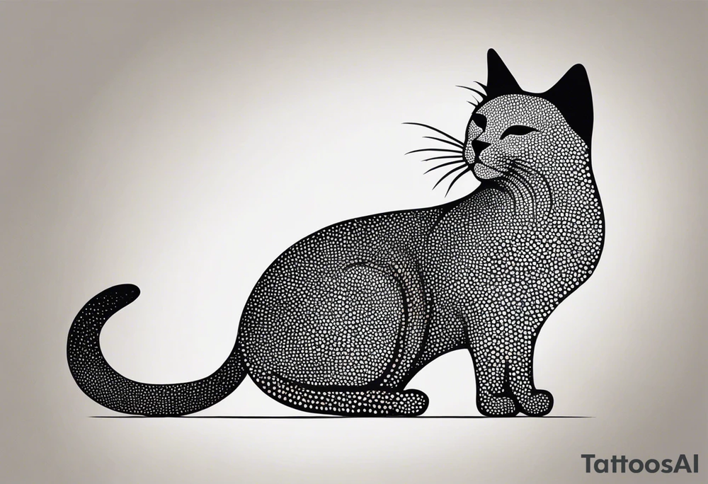 Design a simple outline tattoo of a cat stretching, embodying grace and flexibility, perfect for a subtle yet expressive design tattoo idea