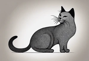 Design a simple outline tattoo of a cat stretching, embodying grace and flexibility, perfect for a subtle yet expressive design tattoo idea