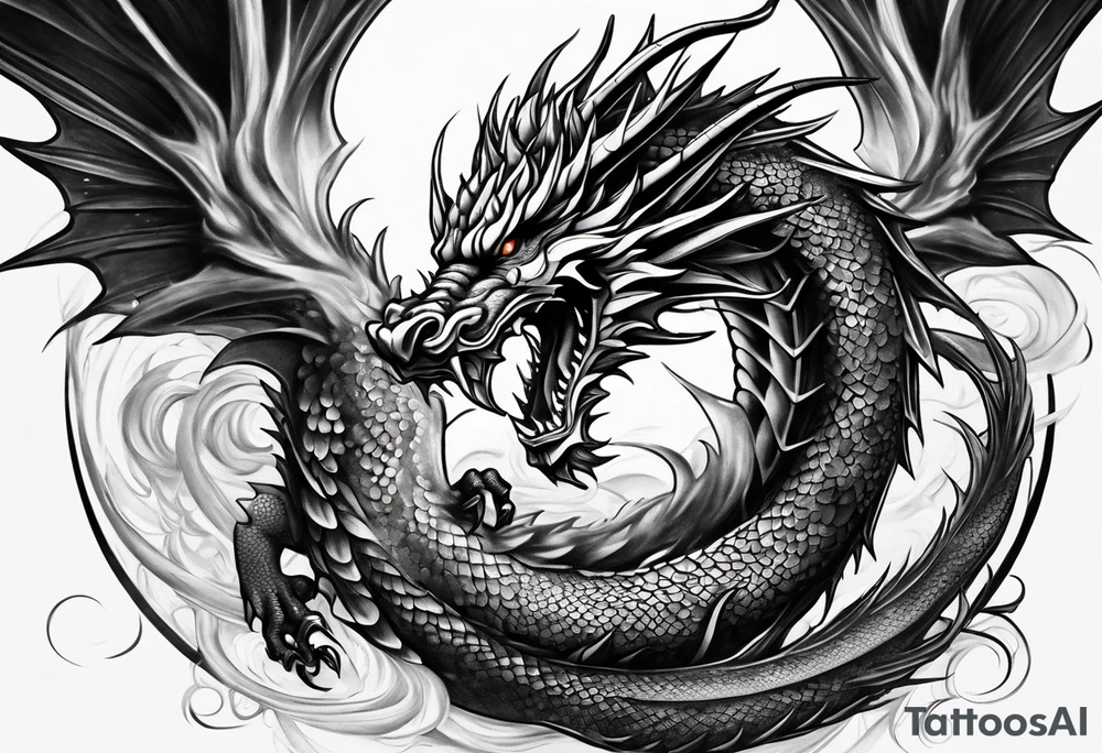 white and black dragon intertwined around the yinyan and with each other tattoo idea