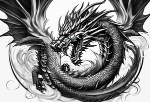 white and black dragon intertwined around the yinyan and with each other tattoo idea