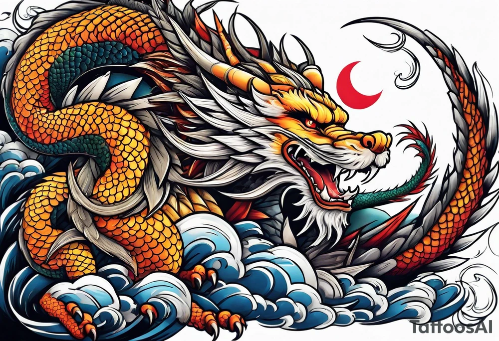 japanese dragon with dog face tattoo idea