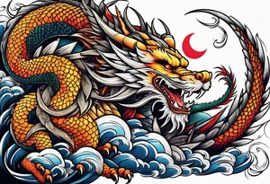 japanese dragon with dog face tattoo idea