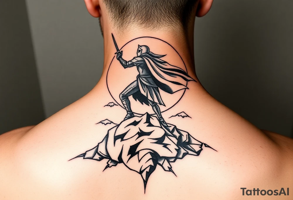 Powerful knight on the hillside sun in the background tattoo idea Powerful knight on the hillside sun in the background tattoo idea