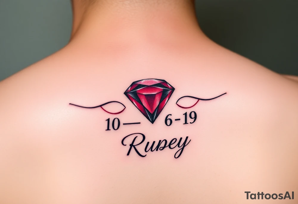 Small Ruby gem  with birthday 7-6-19 and name Ruby tattoo idea