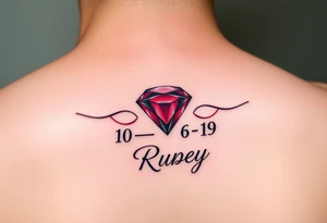 Small Ruby gem  with birthday 7-6-19 and name Ruby tattoo idea